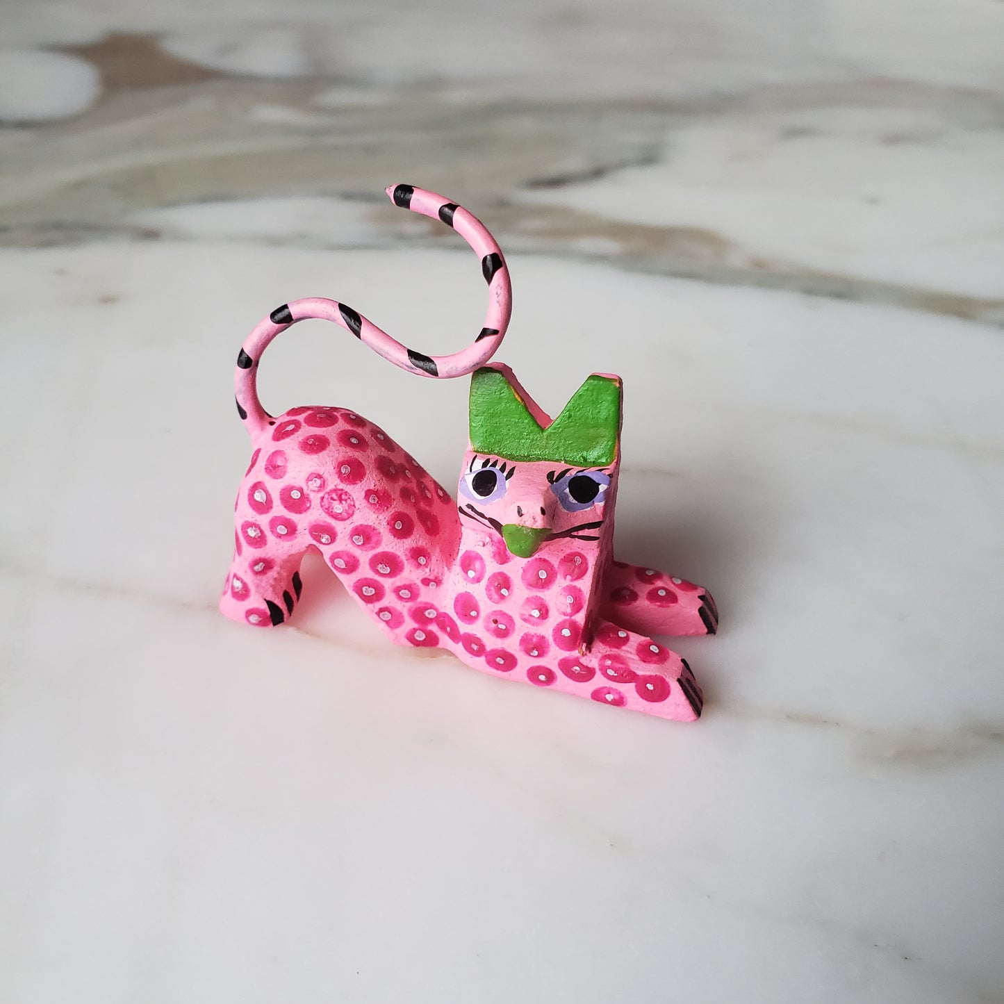Oaxacan Alebrije Cat Mini Wood Carving Mexican Hand Painted