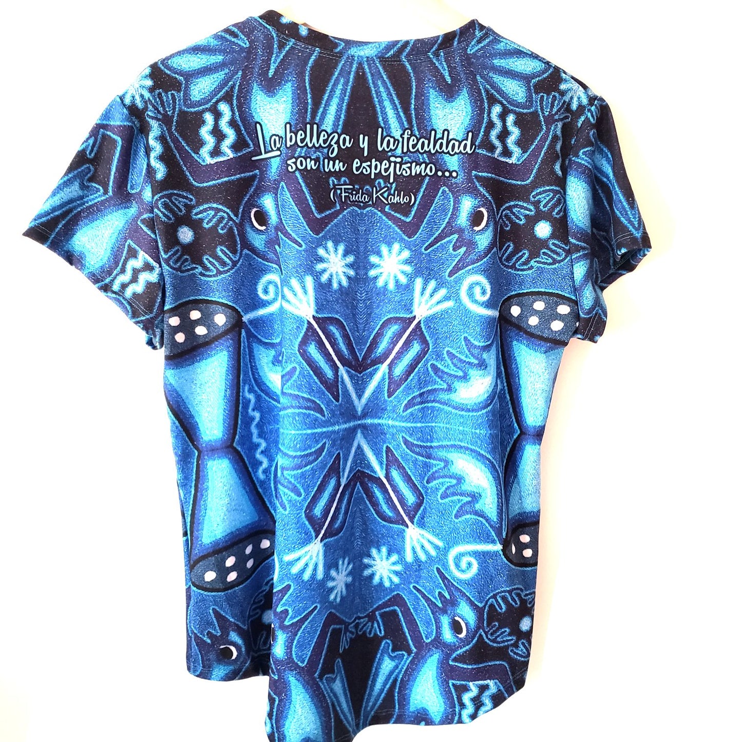 Frida Kahlo Full Print Blue Graphic Tee Floral Mexican T-Shirt