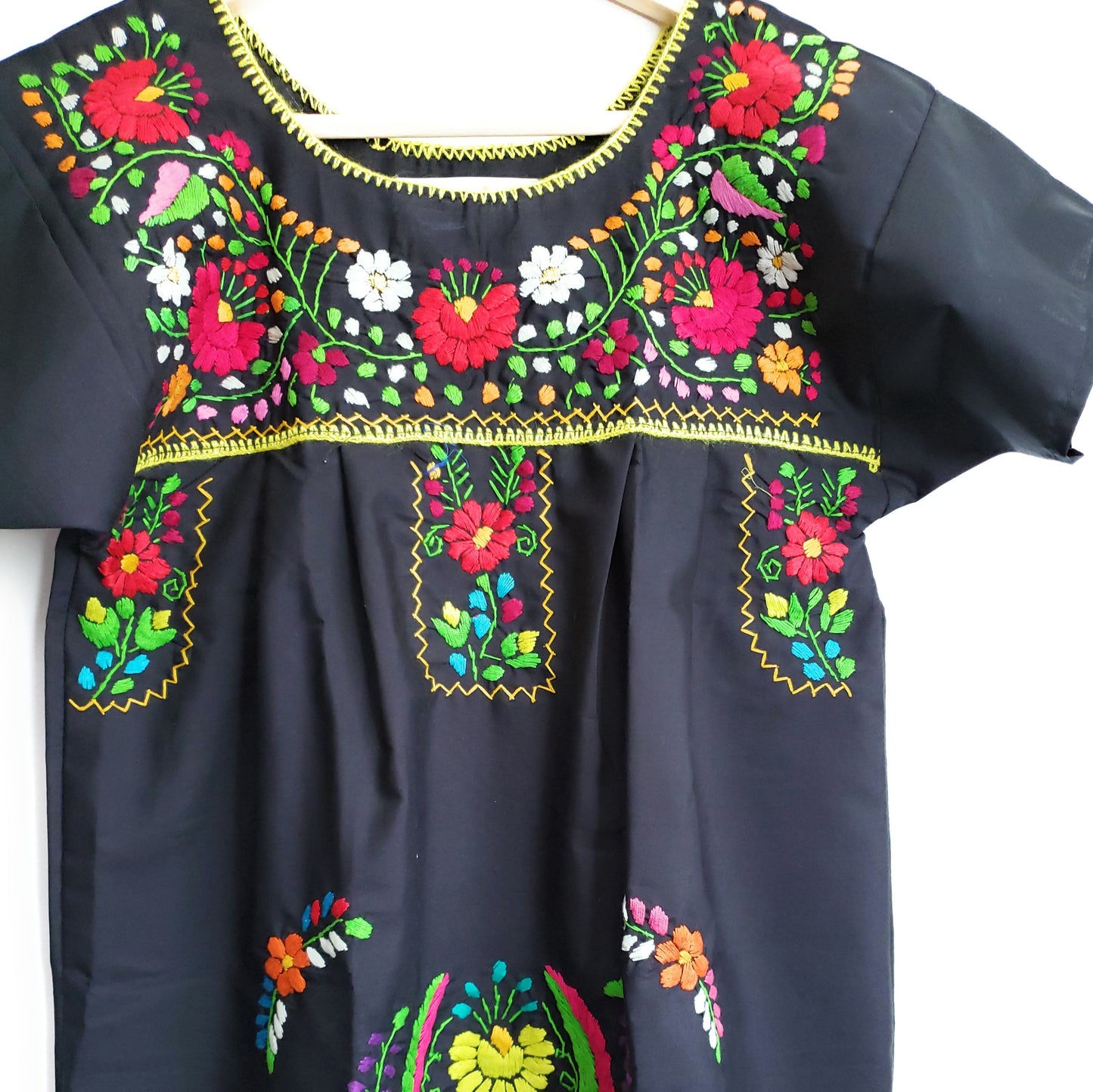 Peasant Hand Embroidered Floral Mexican Dress
