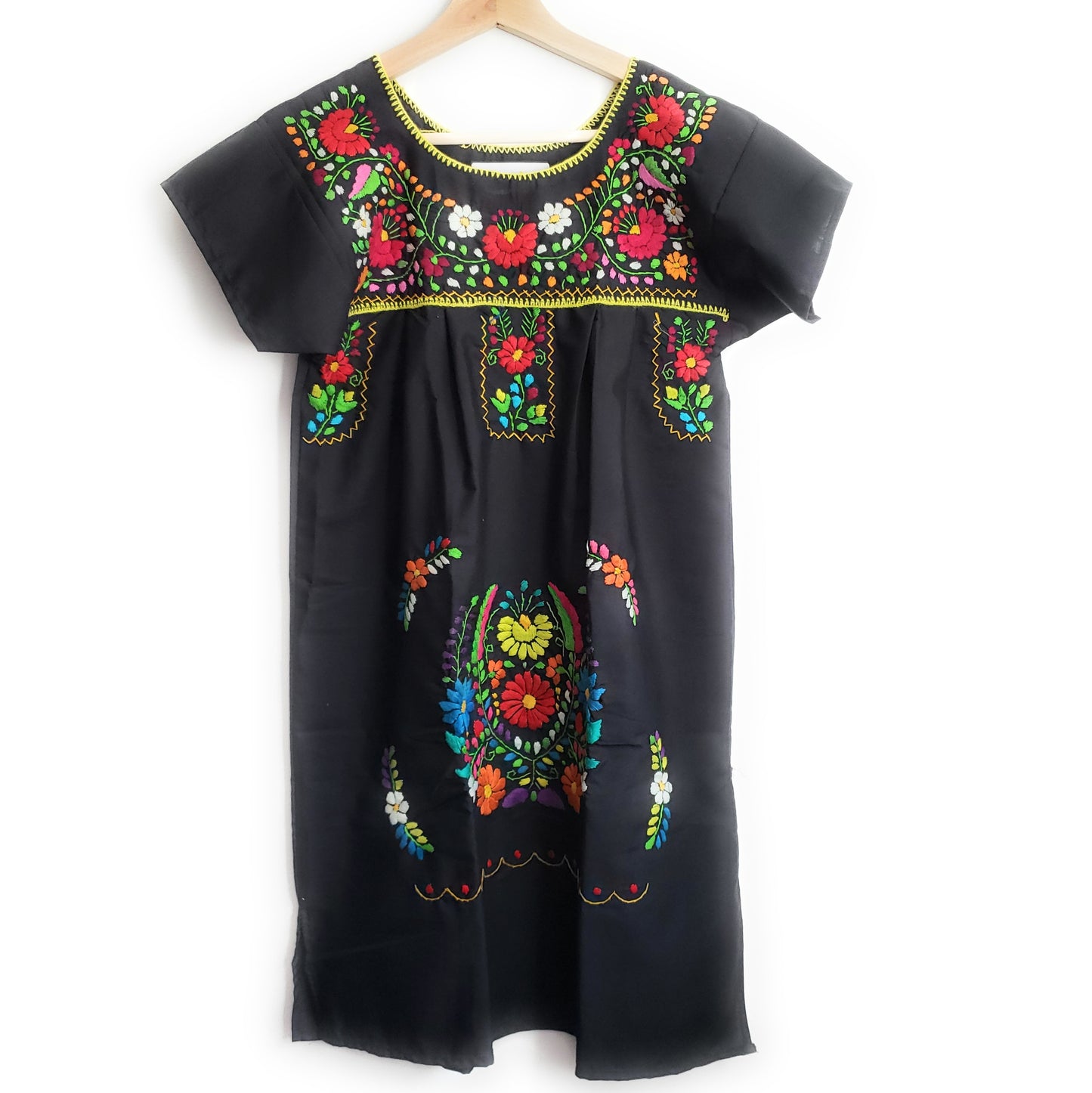 Peasant Hand Embroidered Floral Mexican Dress