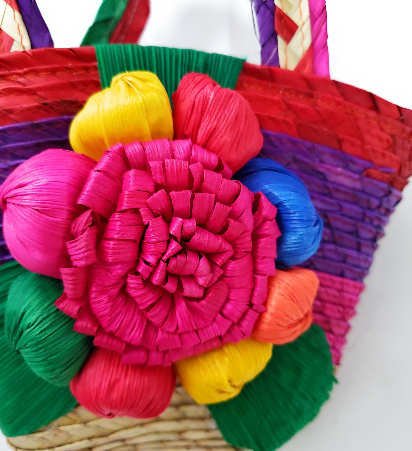 Mexican Floral Palm Bag Handmade Candy Bag Flower Straw Bag