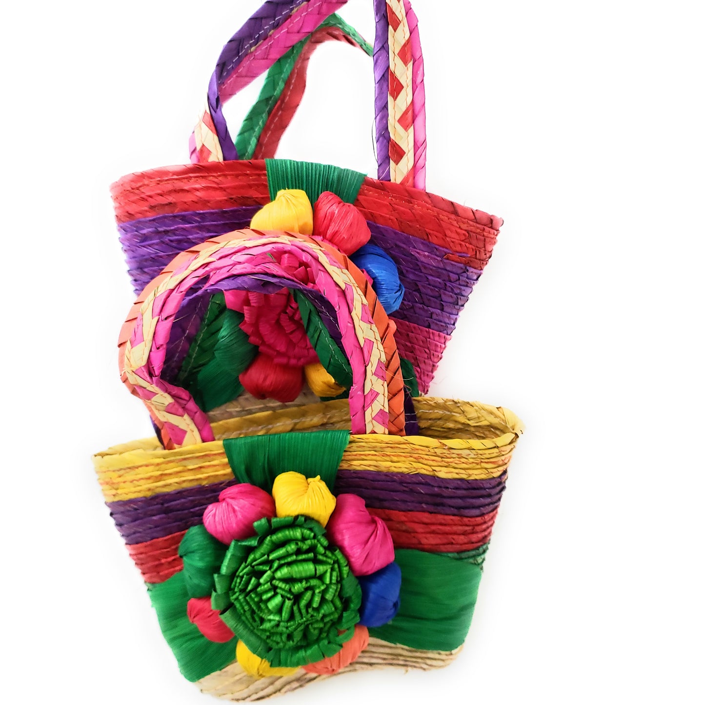 Mexican Floral Palm Bag Handmade Candy Bag Flower Straw Bag