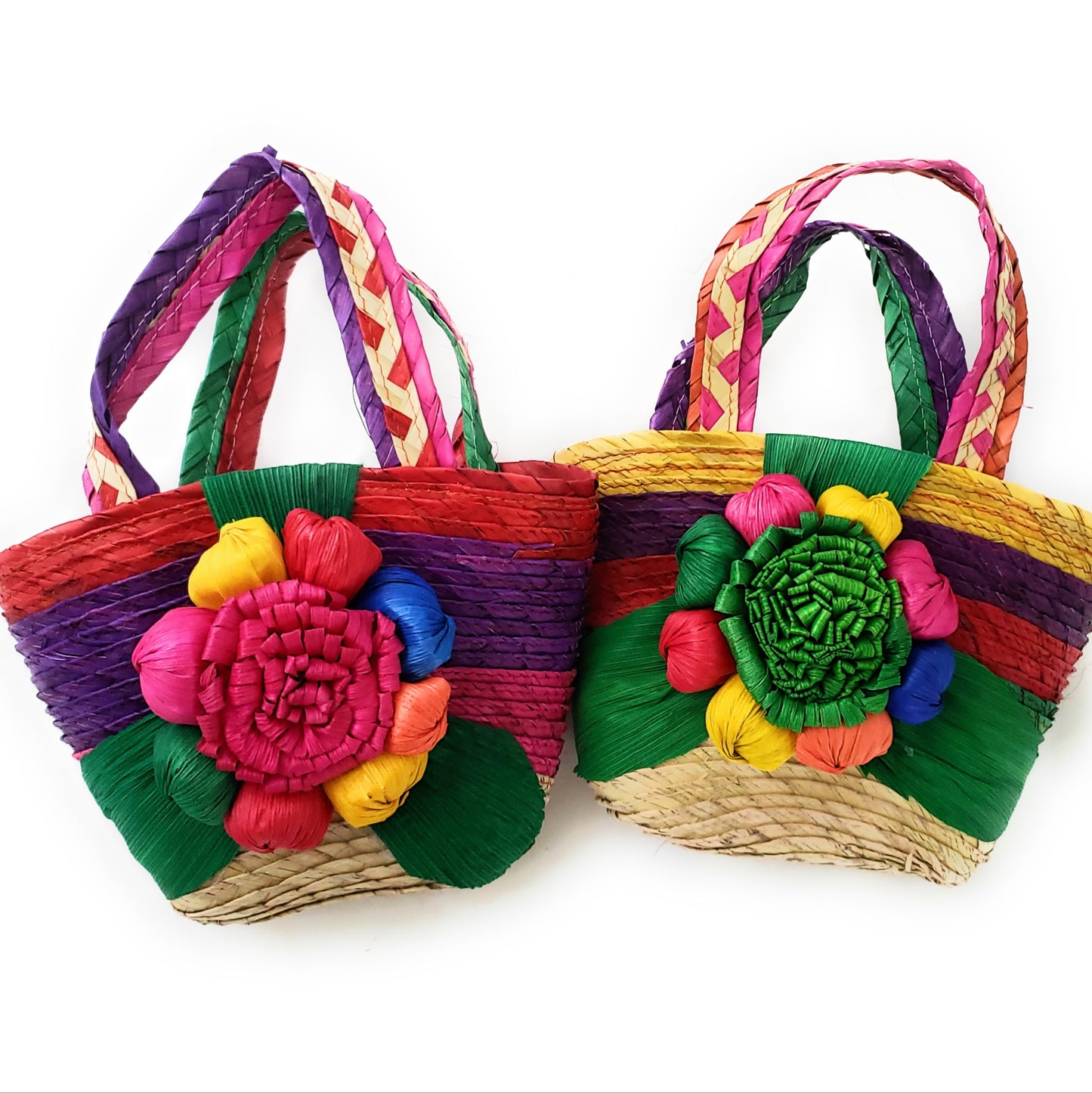 Mexican Floral Palm Bag Handmade Candy Bag Flower Straw Bag