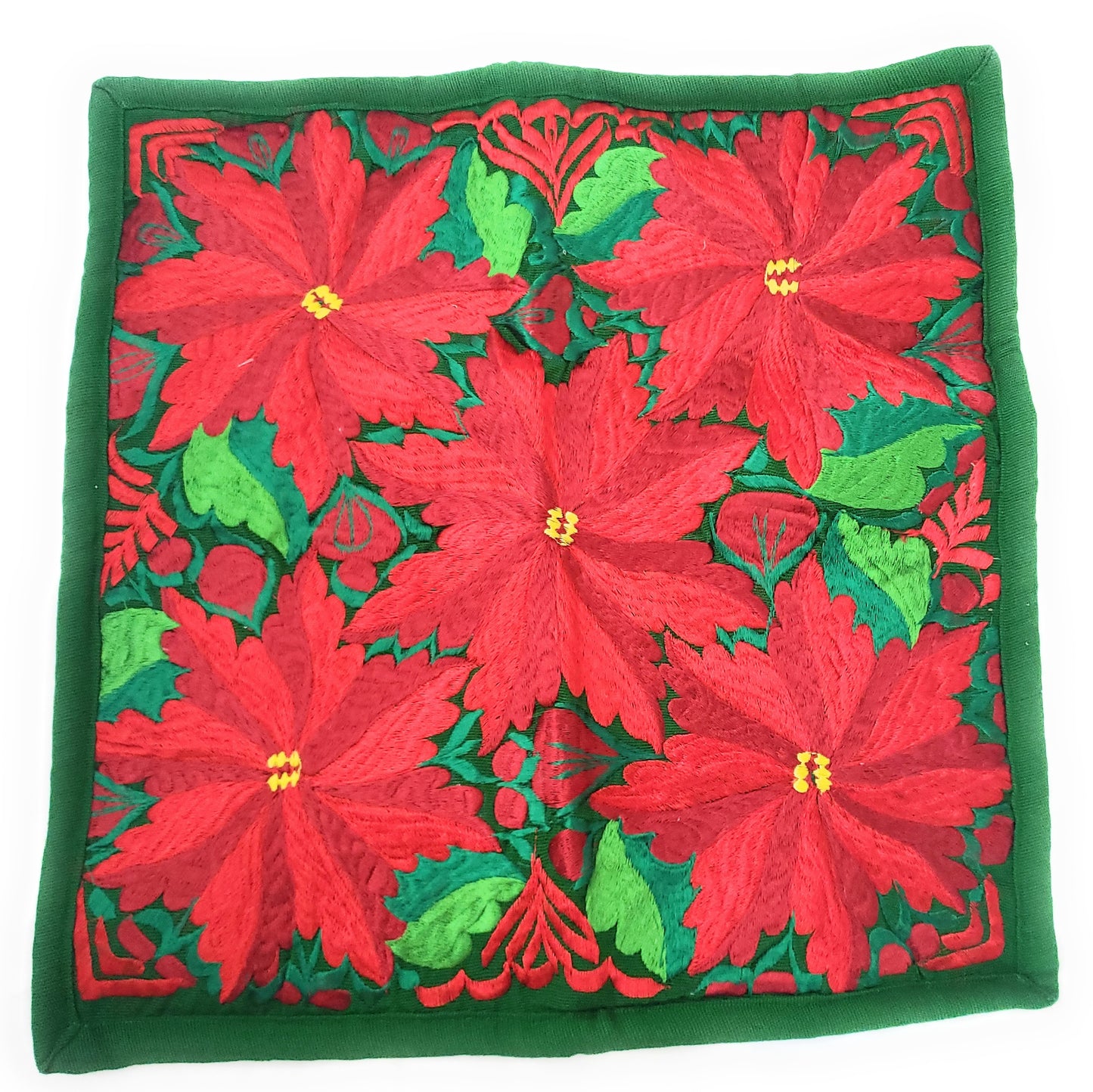 Christmas Pillow Cover Oaxaca Handmade Embroidered Poinsettia Noche Buena