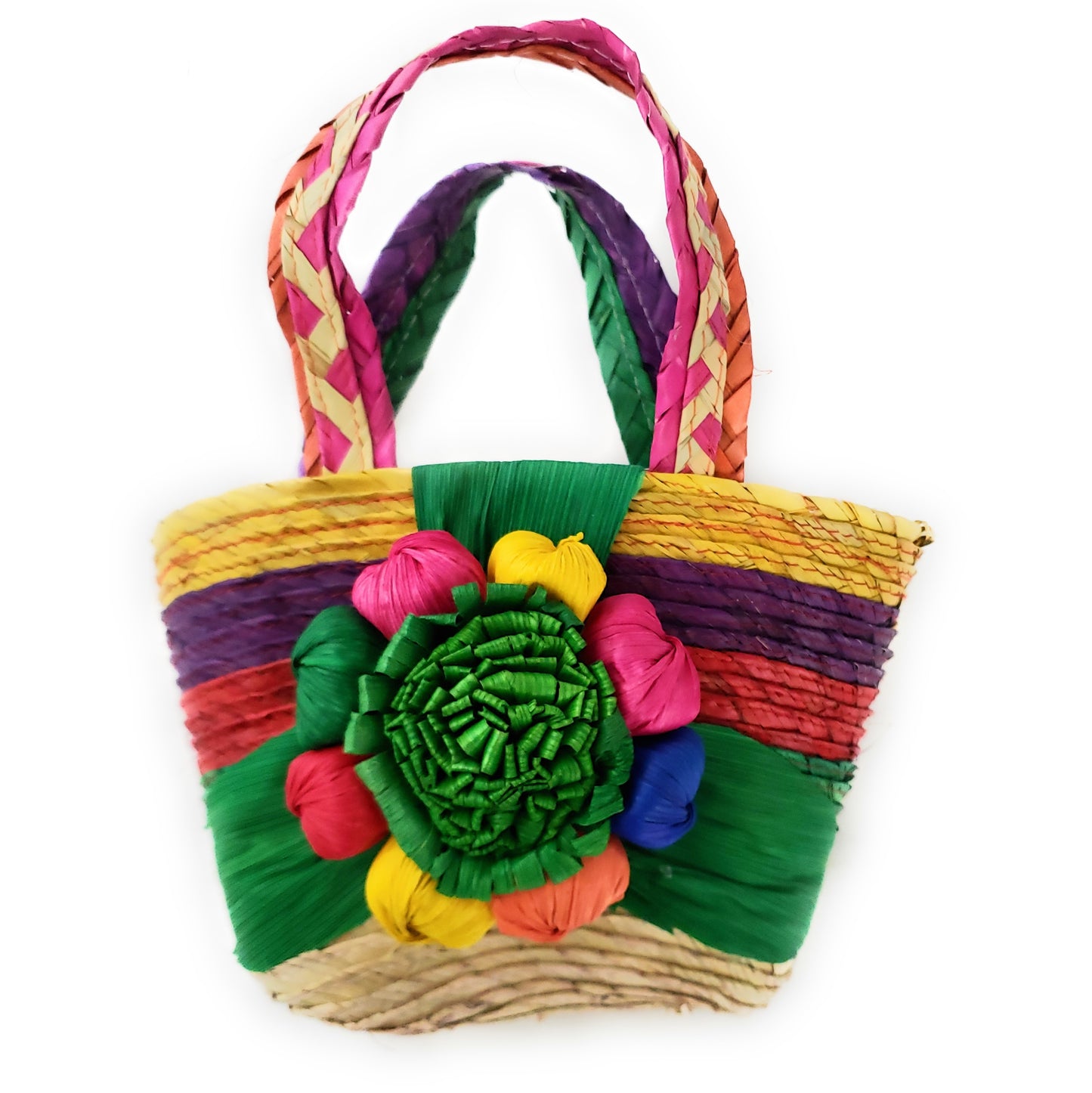 Mexican Floral Palm Bag Handmade Candy Bag Flower Straw Bag