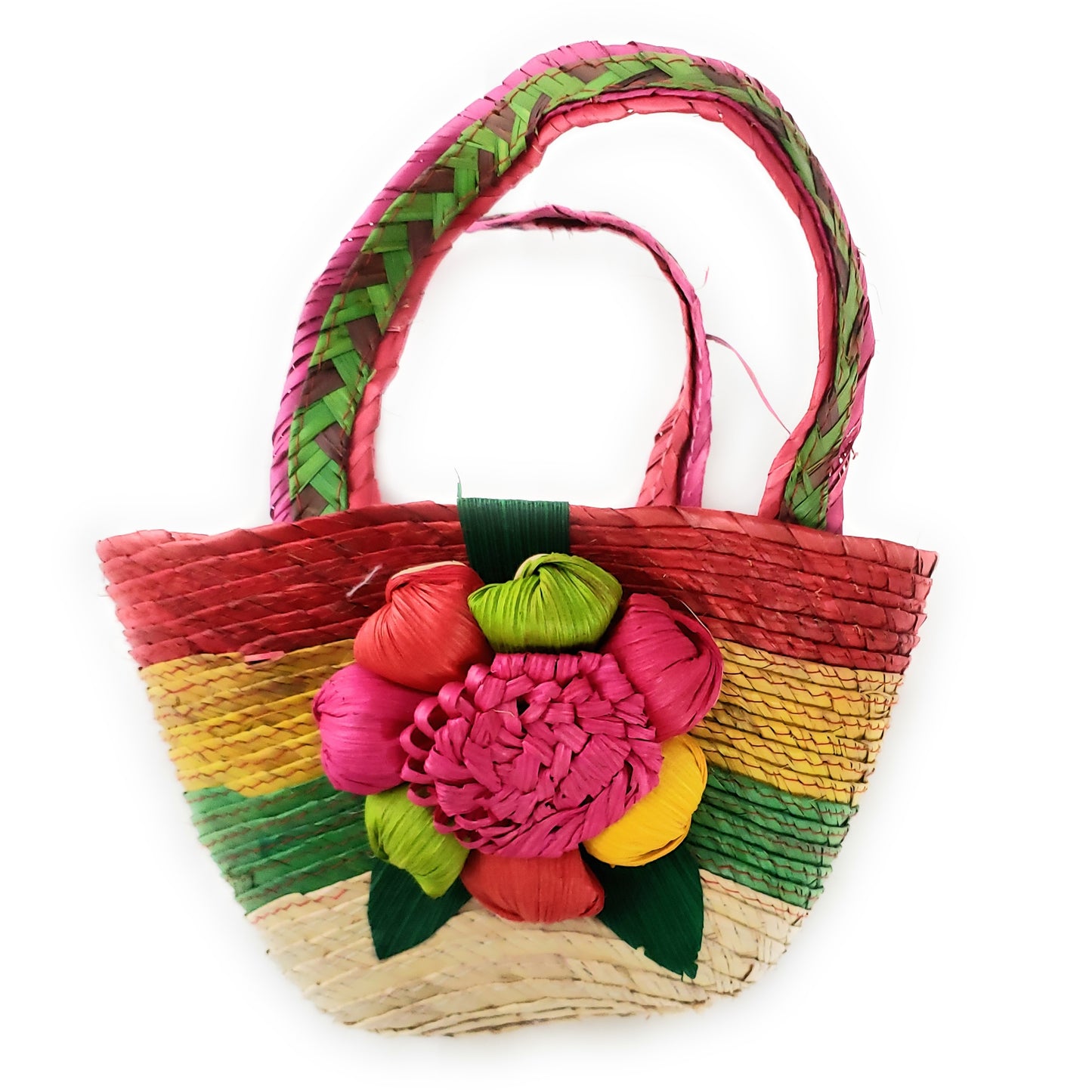 Mexican Floral Palm Bag Handmade Candy Bag Flower Straw Bag