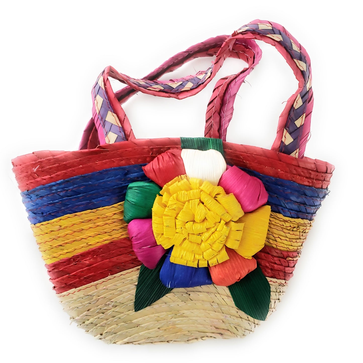 Mexican Floral Palm Bag Handmade Candy Bag Flower Straw Bag