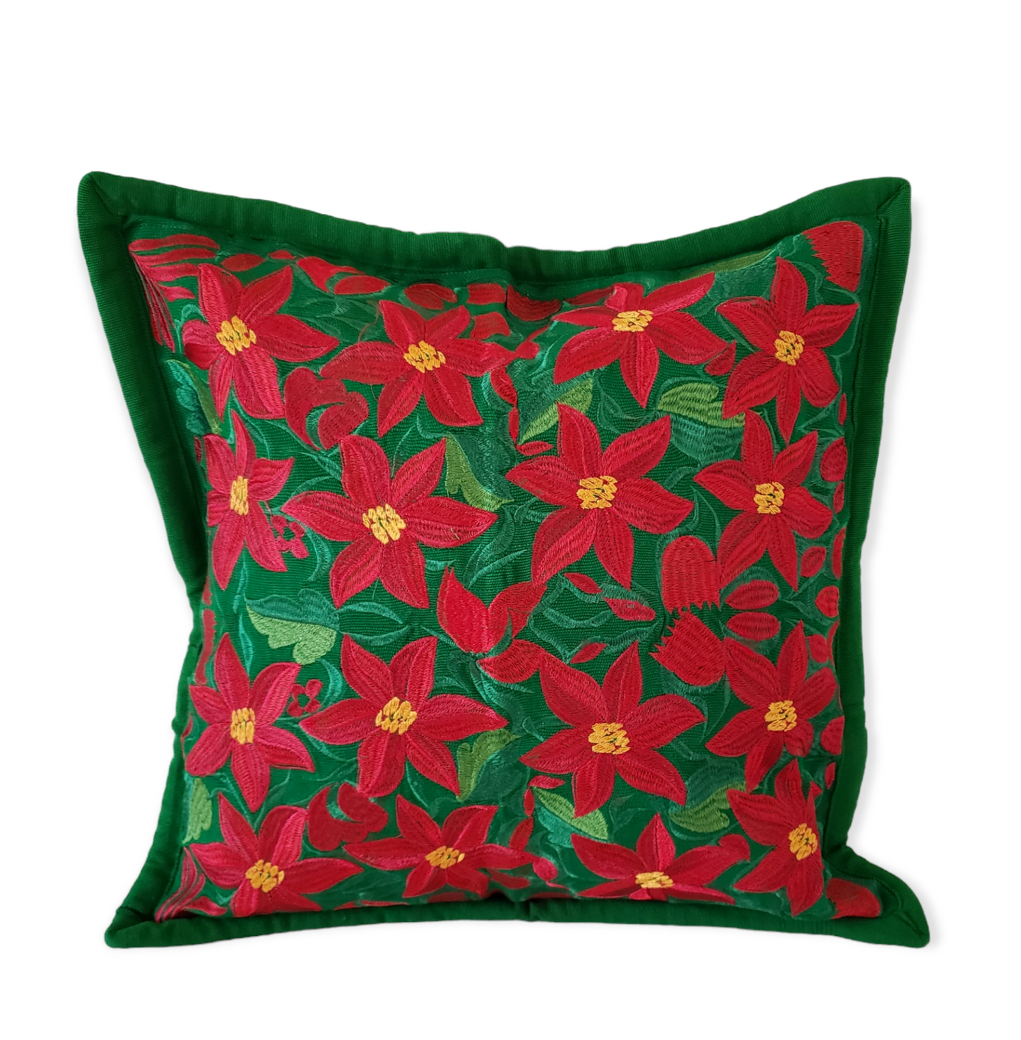 Christmas Pillow Cover Oaxaca Handmade Embroidered Poinsettia Noche Buena