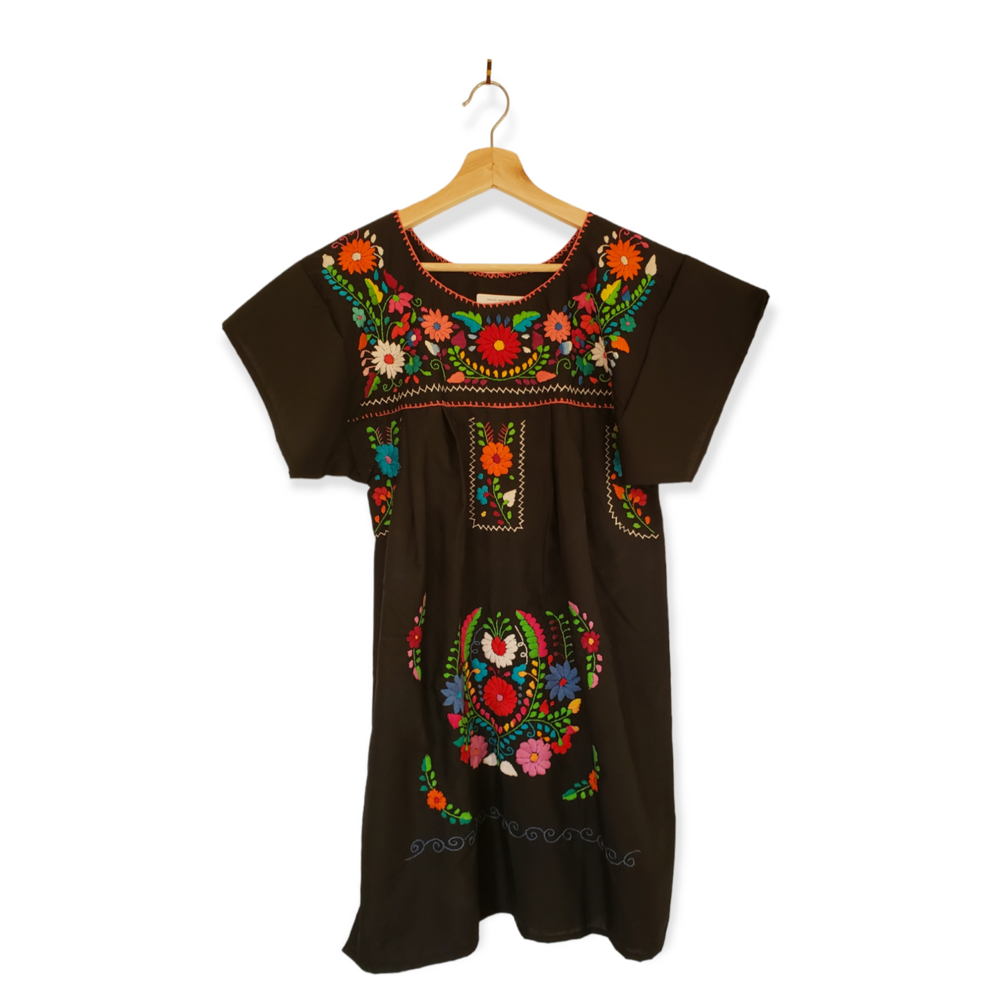 Peasant Hand Embroidered Floral Mexican Dress