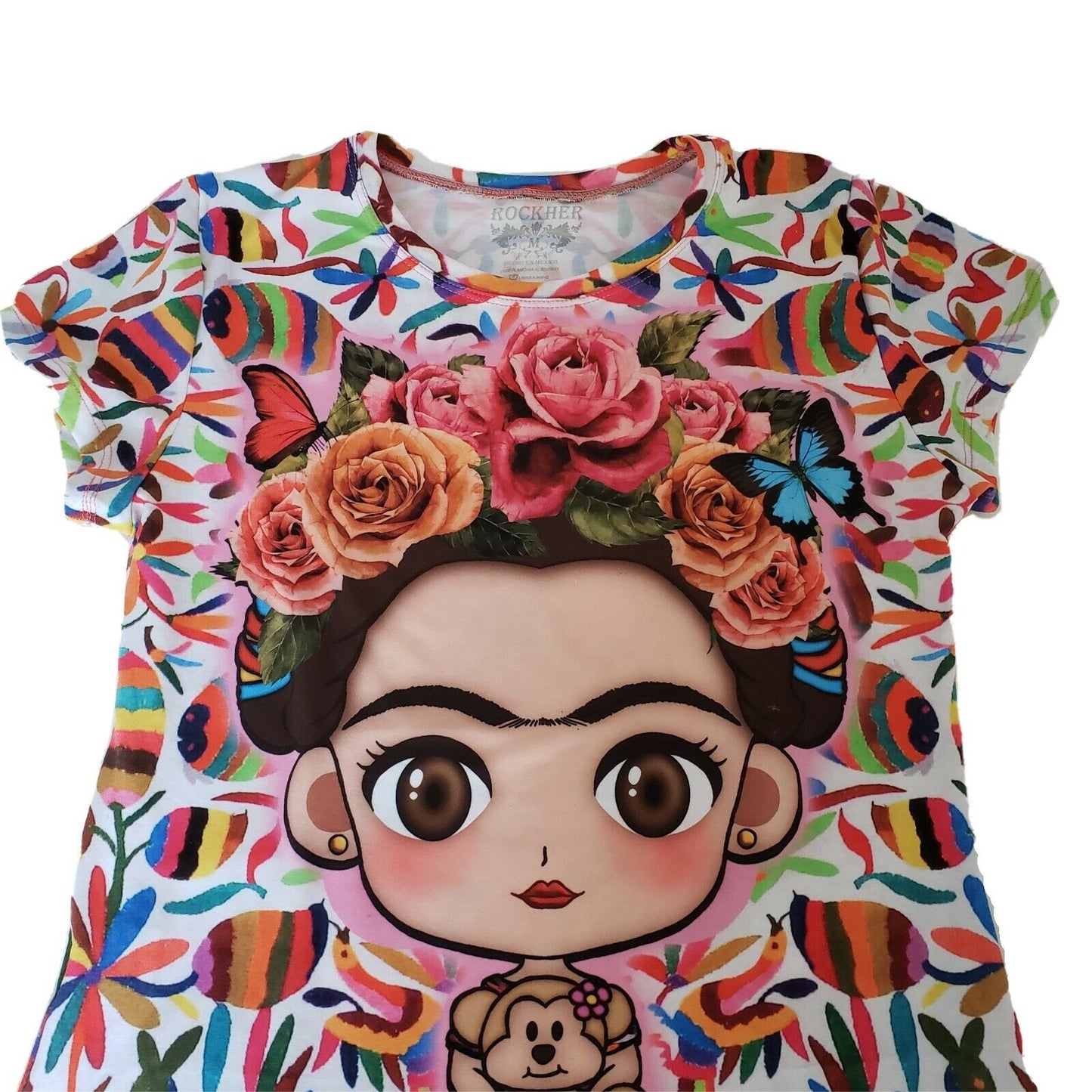 Frida Kahlo Cartoon Full Print Graphic Tee Otomi Mexican T-Shirt - The Little Pueblo