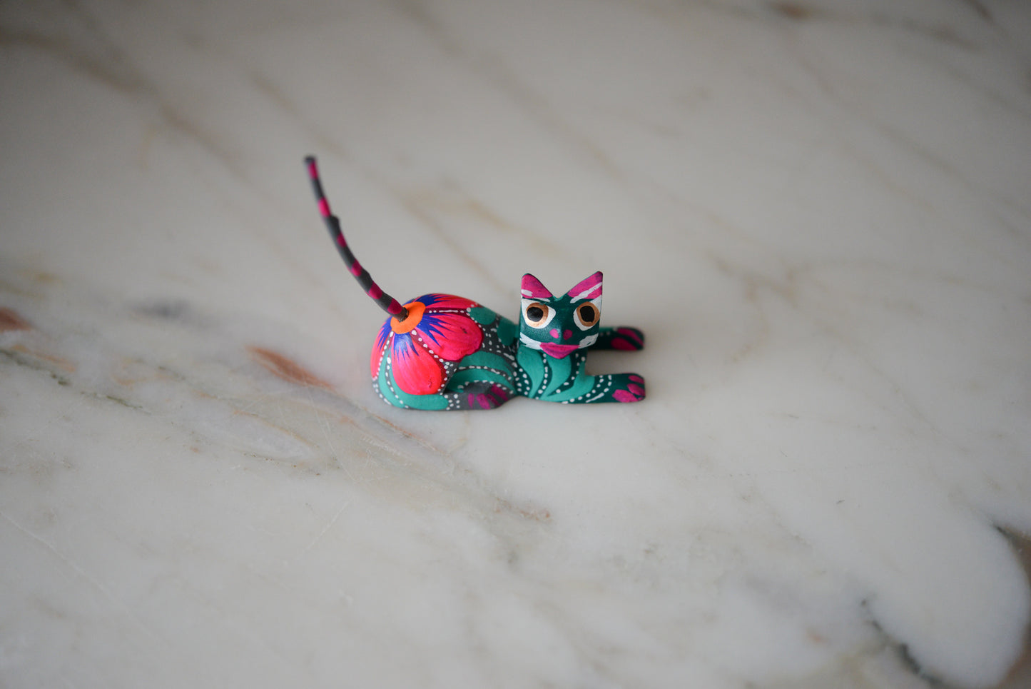 Oaxacan Alebrije Cat Mini Wood Carving Mexican Hand Painted - The Little Pueblo