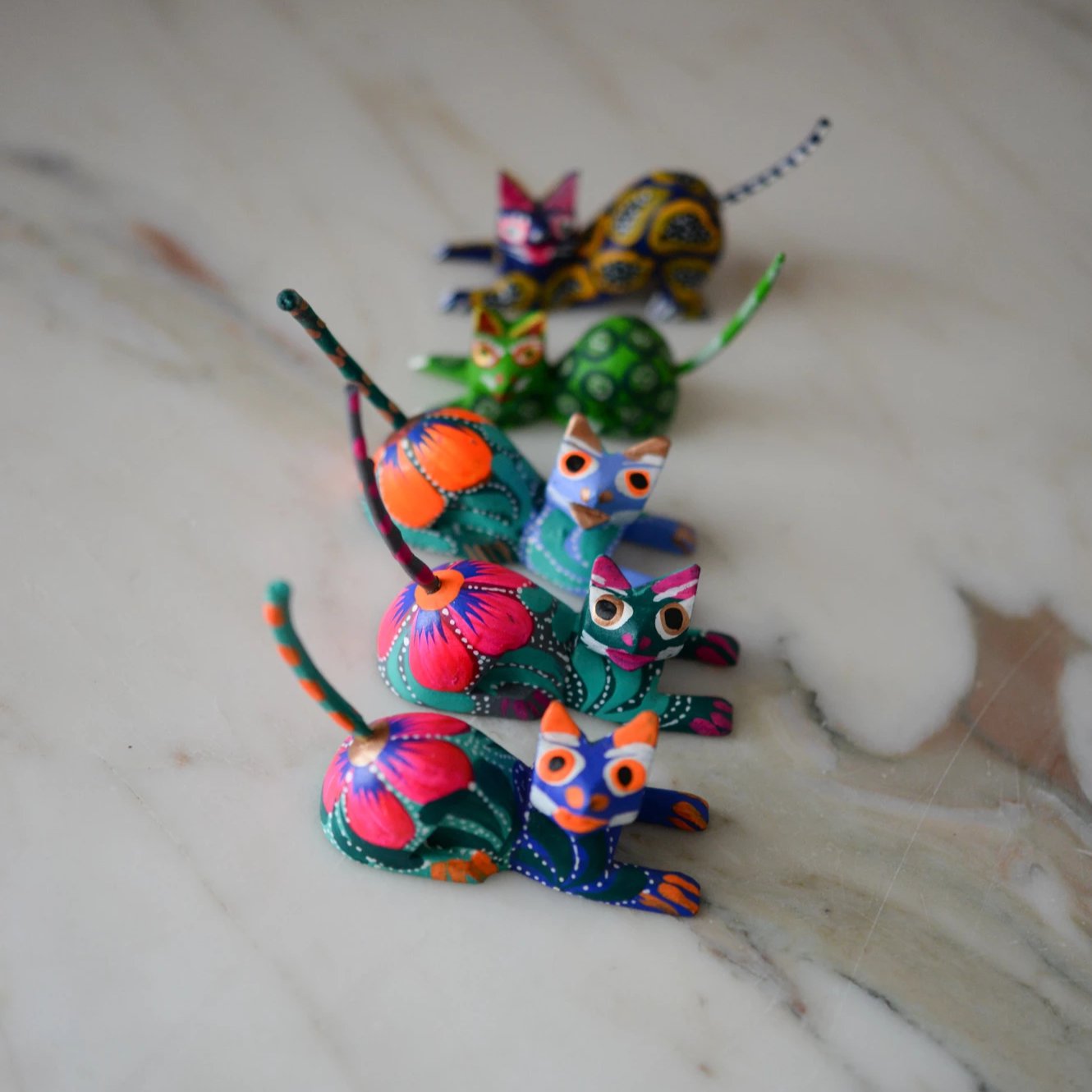 Oaxacan Alebrije Cat Mini Wood Carving Mexican Hand Painted - The Little Pueblo