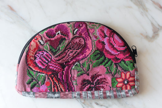 Needlepoint Cosmetic Bag with Bird & Floral Motif - The Little Pueblo