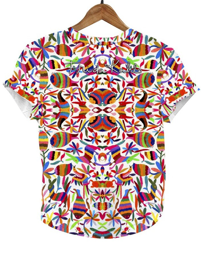 Frida Kahlo Cartoon Full Print Graphic Tee Otomi Mexican T-Shirt - The Little Pueblo