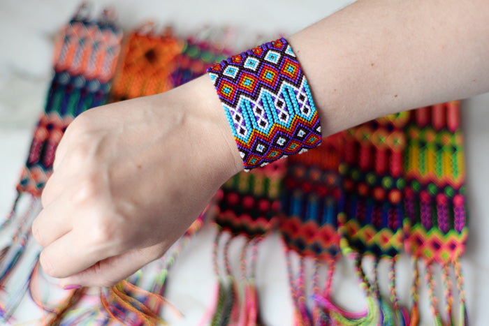 Friendship Bracelet Leather & Macrame Handmade Mayan Chiapas Mexican Hippie  Boho