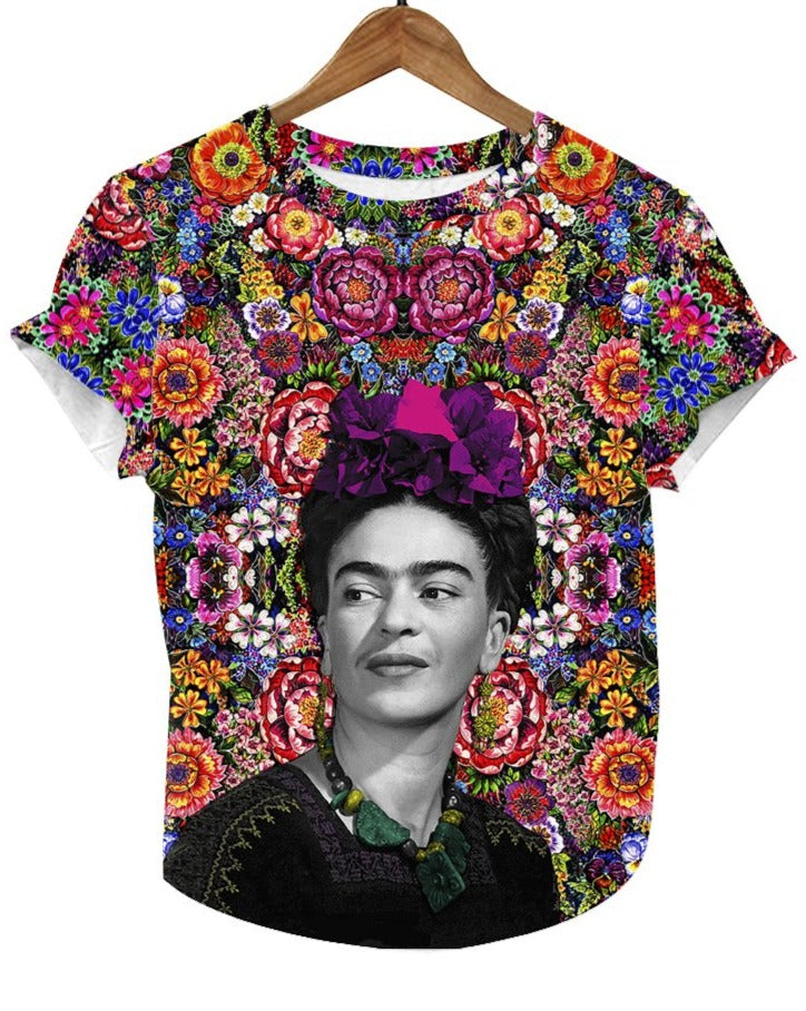 Frida Kahlo Full Print Graphic Tee Floral Mexican T-Shirt - The Little Pueblo
