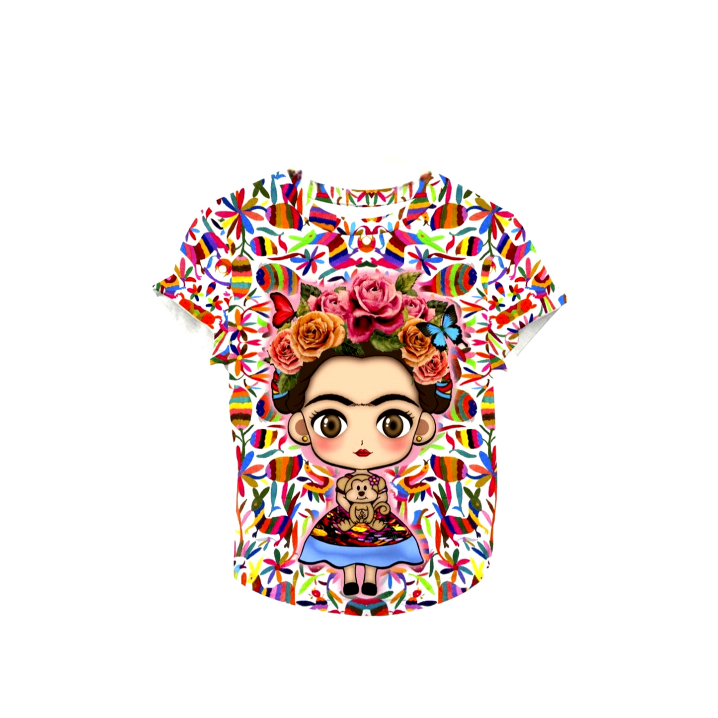 Frida Kahlo Cartoon Full Print Graphic Tee Otomi Mexican T-Shirt
