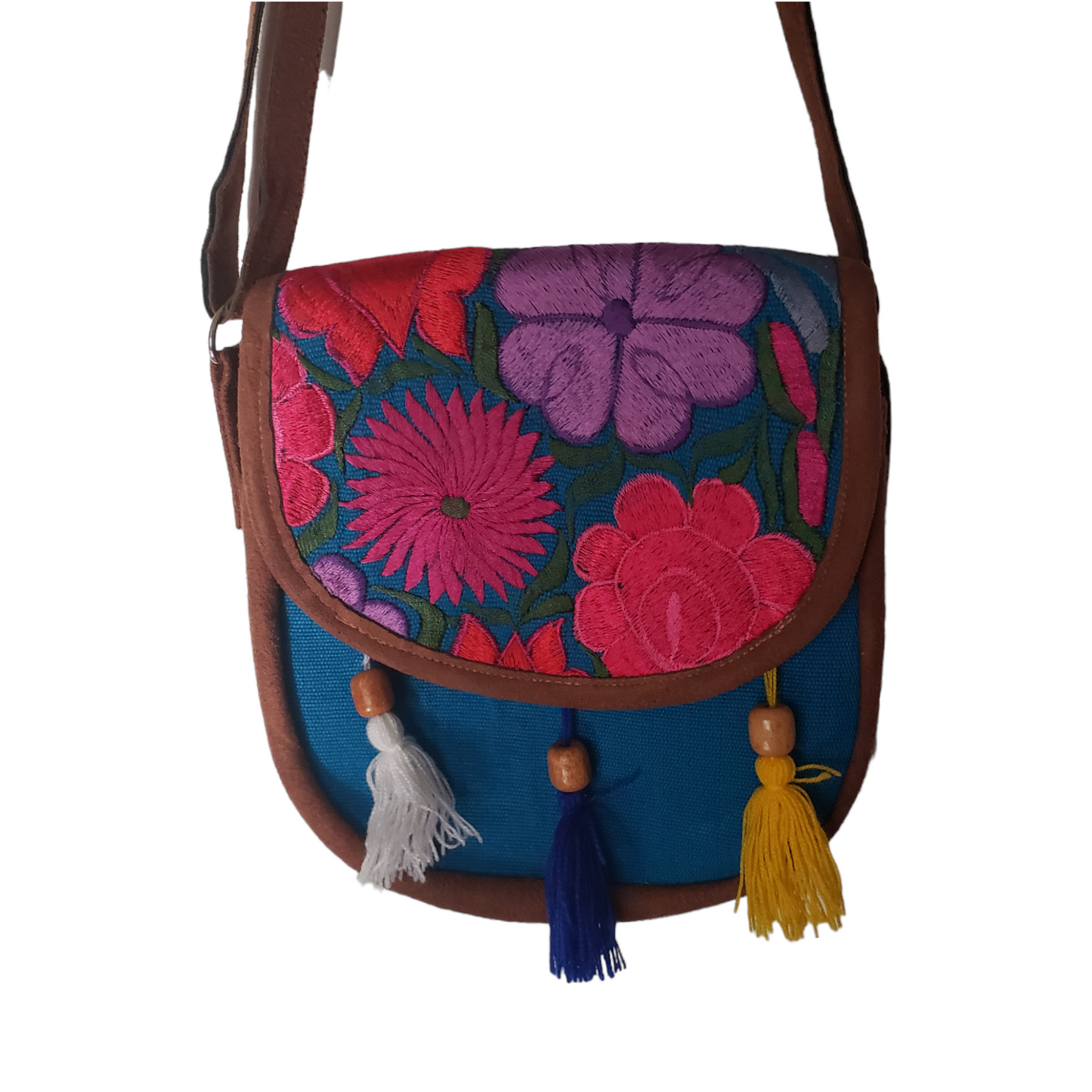 Mexican Embroidered Floral Blue Bag Shoulder Crossbody