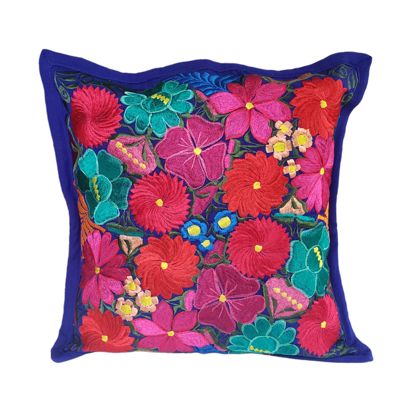 Set of 2 Mexican Pillow Covers Oaxaca Handmade Floral Embroidered Decorative Pillow Case 19"x19"