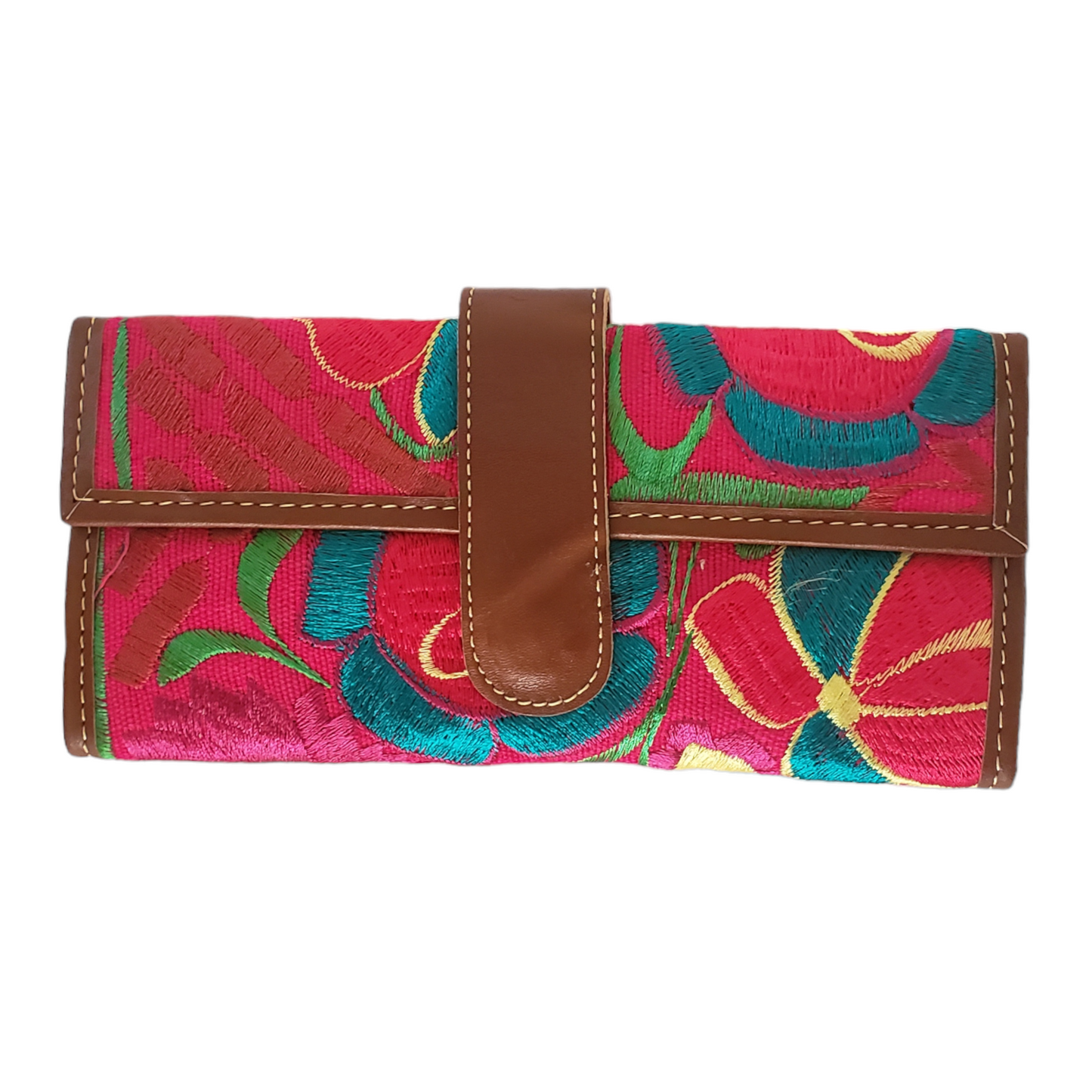 Handmade Embroidered Floral Wallet from Oaxaca