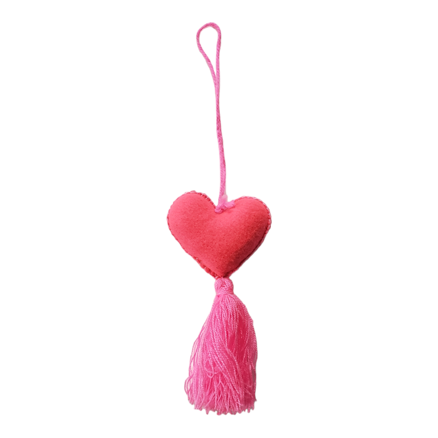 Pink Felt Heart Ornament from Chiapas Mexico