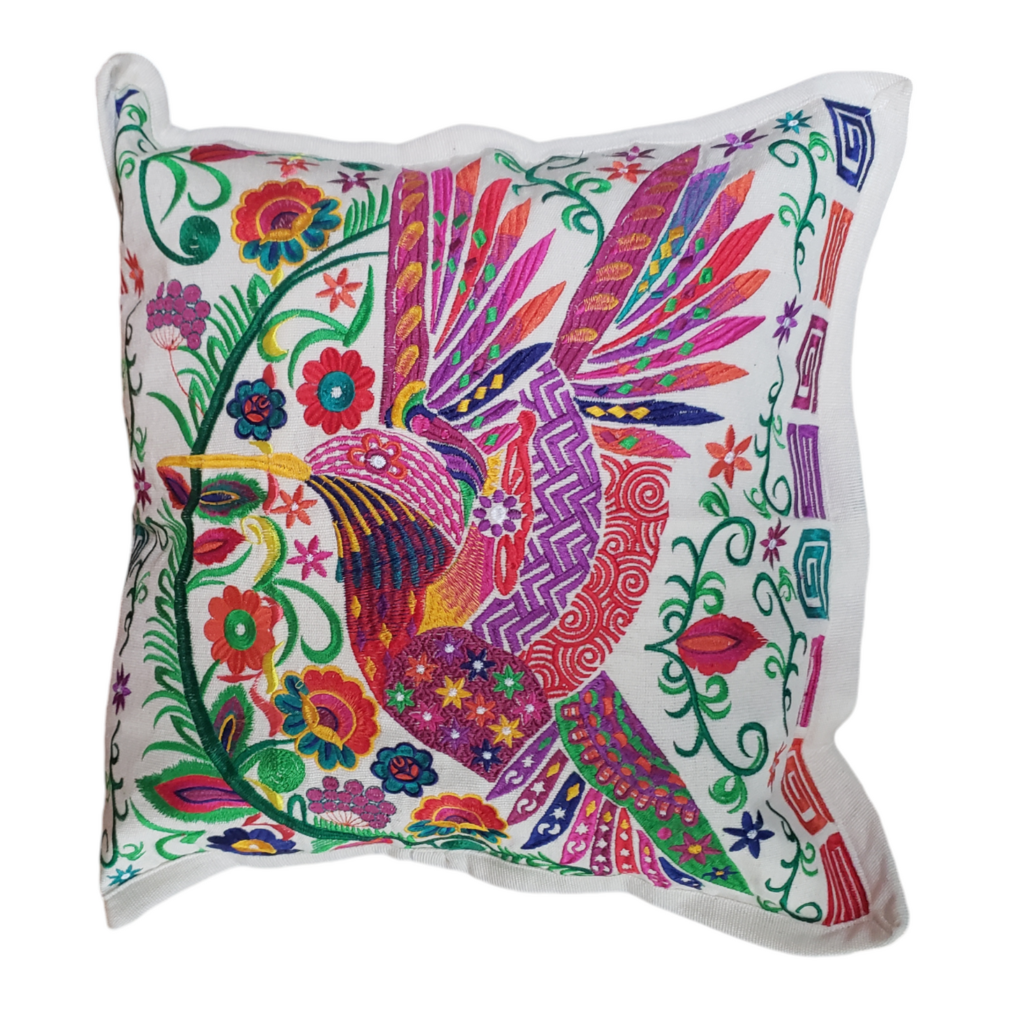 Set of 2 Mexican Embroidered Pillow Covers Decorative Pillow Case - Birds - 19"x19"