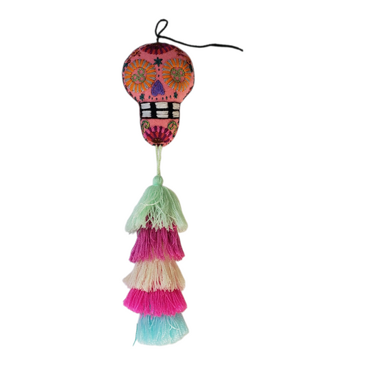 Dia de Muertos Skull Ornament with Tassel from Chiapas Mexico