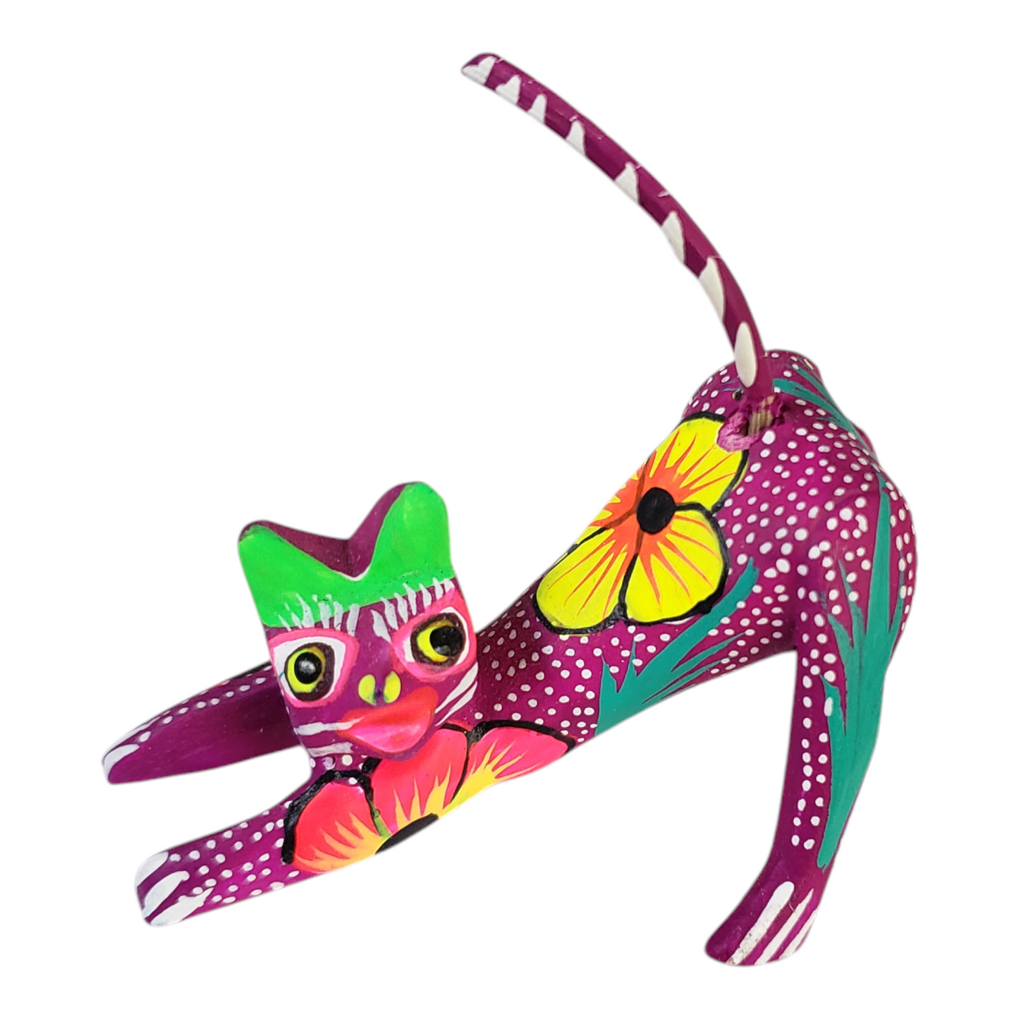 Oaxacan Alebrije Cat Mini Wood Carving Mexican Hand Painted