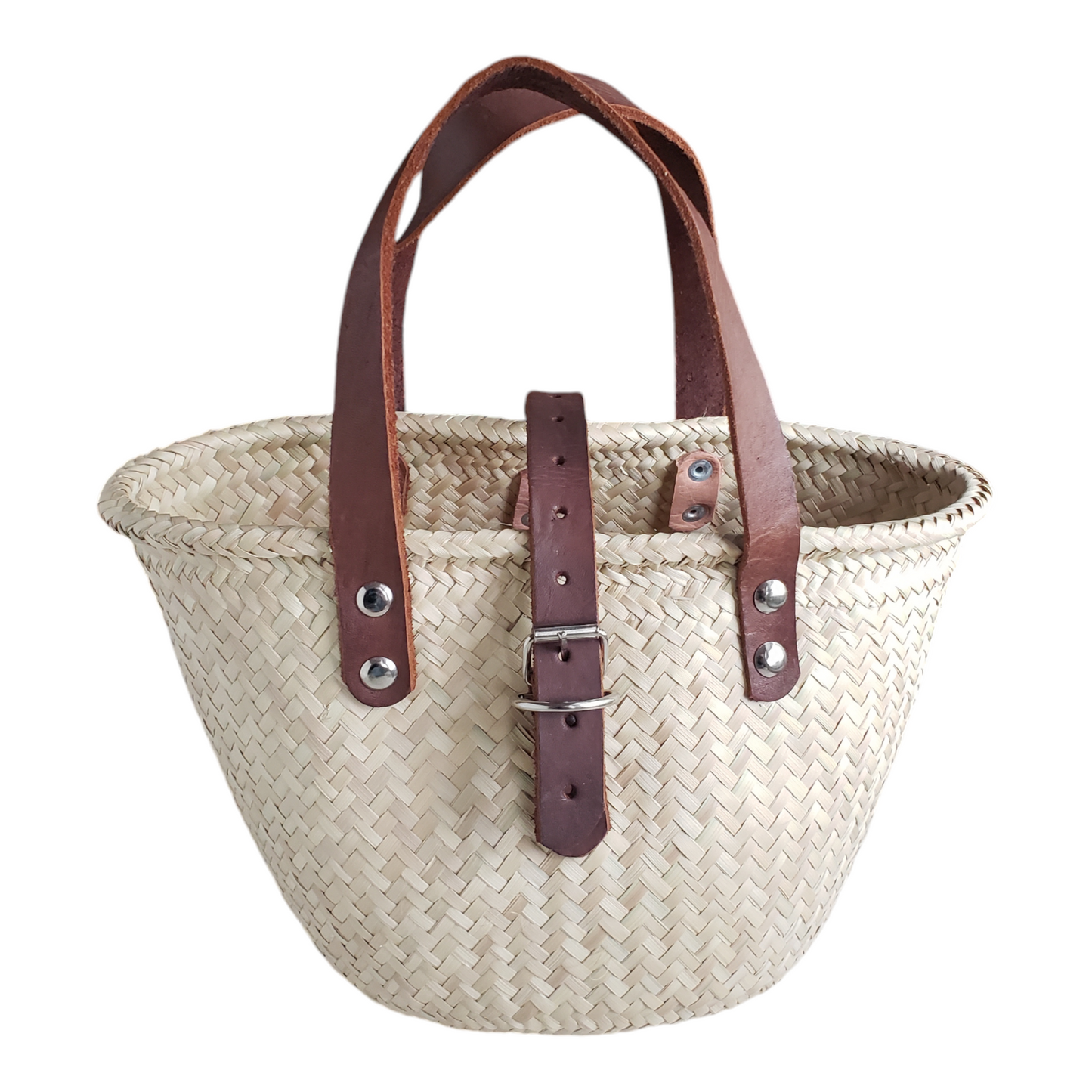 Medium Oaxacan Palm Basket Bag with Leather Strap from Mexico