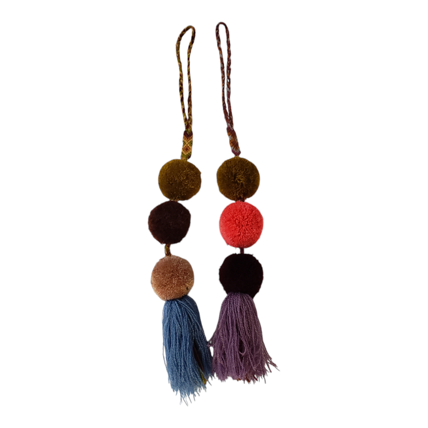 Mexican Pom Tassel Bag Charm Earth Tones