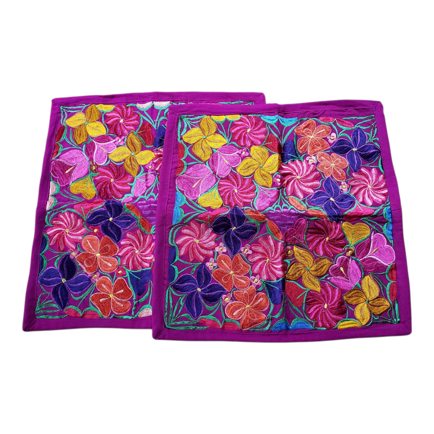 Set of 2 Mexican Pillow Covers Oaxaca Handmade Floral Embroidered Decorative Pillow Case 19"x19"
