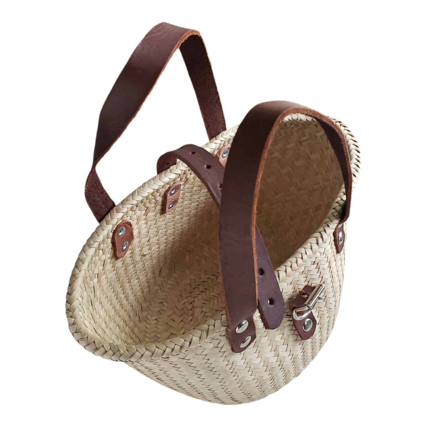 Medium Oaxacan Palm Basket Bag with Leather Strap from Mexico