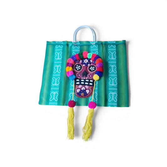 Sugar Skull Embroidered Market Tote Bag from Mexico