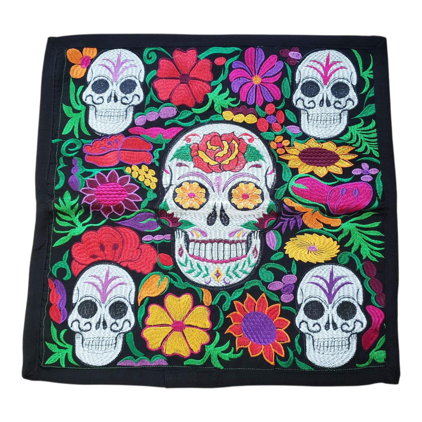 Set of 2 Mexican Embroidered Pillow Covers Decorative Pillow Case - Dia de Muertos - 19"x19"