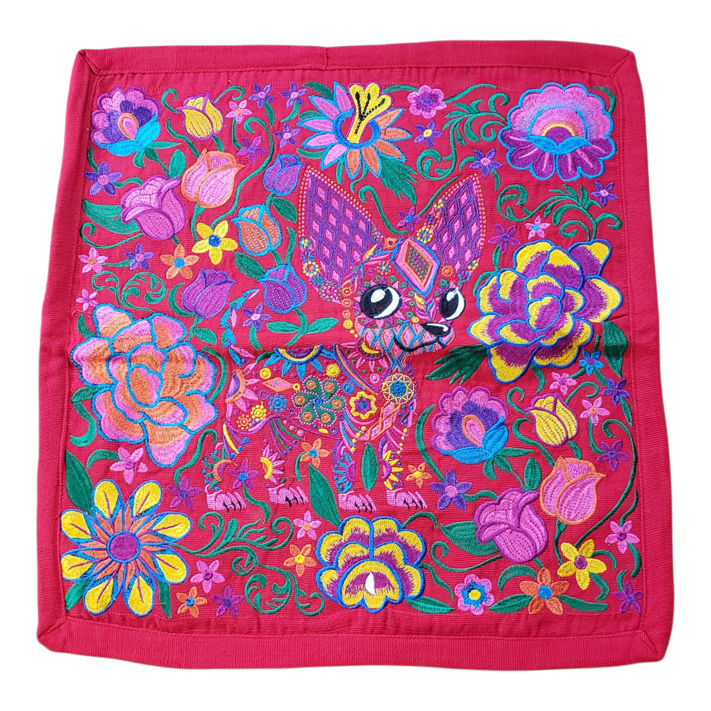 Set of 2 Mexican Embroidered Pillow Covers Decorative Pillow Case - Chihuahua - 19"x19"