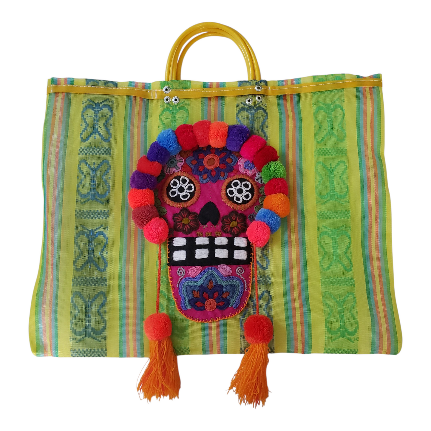 Sugar Skull Embroidered Market Tote Bag from Mexico