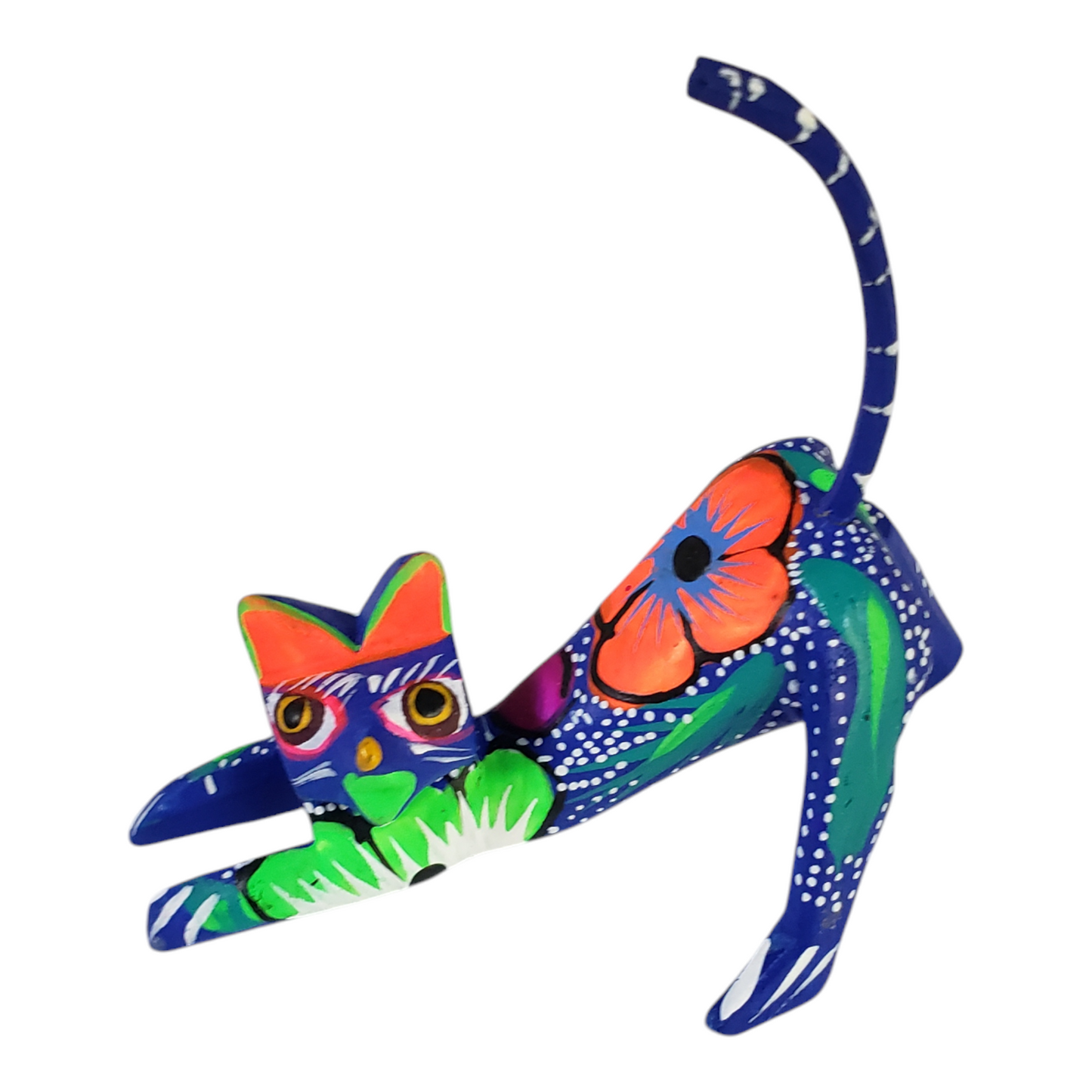 Oaxacan Alebrije Cat Mini Wood Carving Mexican Hand Painted