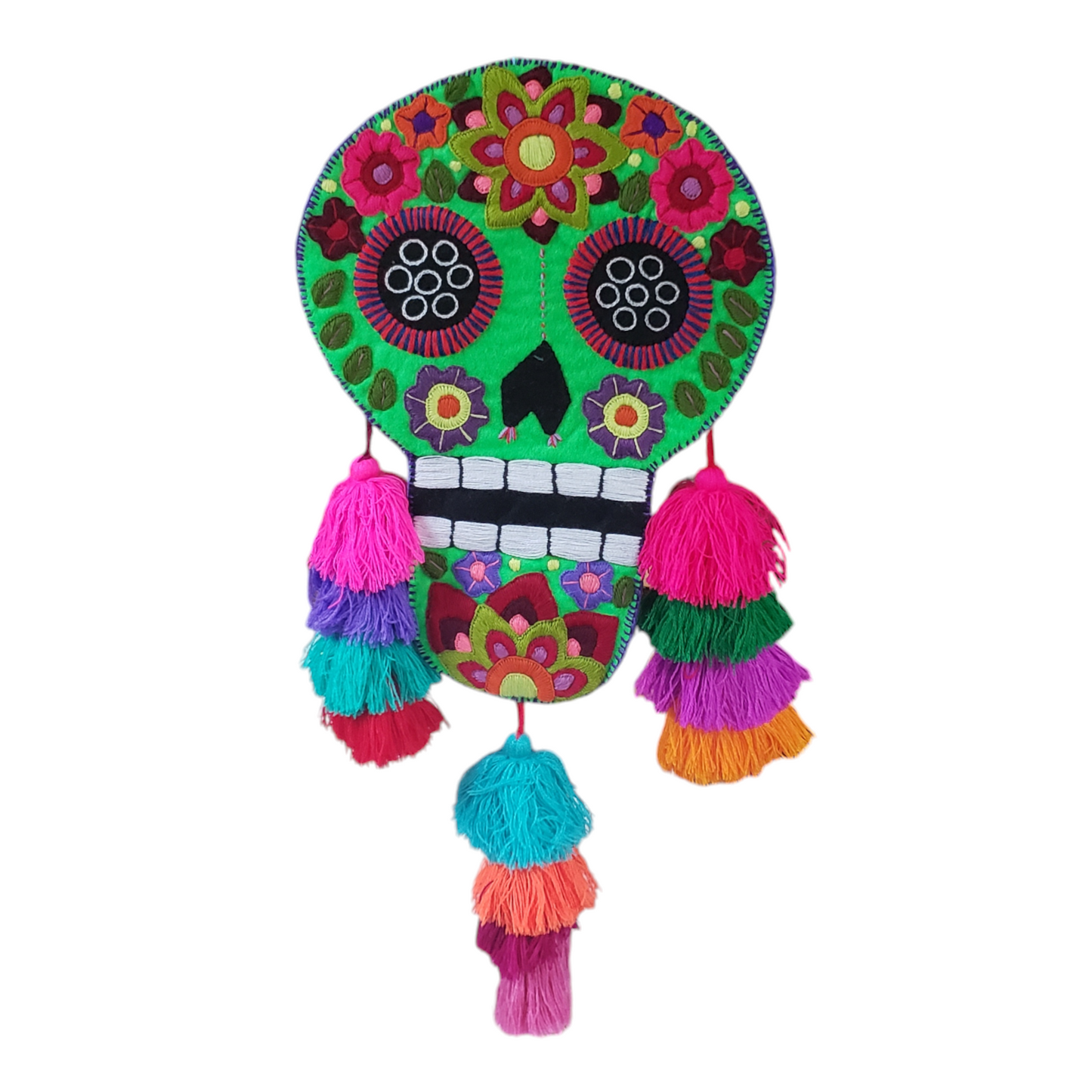 Sugar Skull Felt Pom Pom Wall Hanging