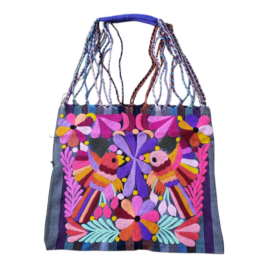 Embroidered Mexican Striped Hammock Bag Woven Tote Chiapas Women's Handmade