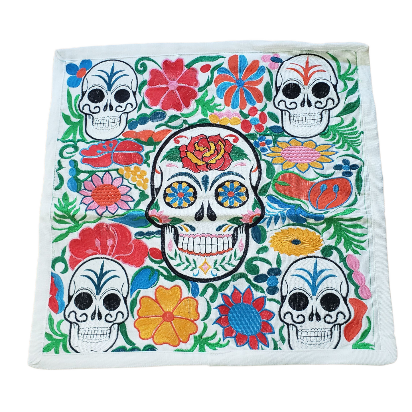 Set of 2 Mexican Embroidered Pillow Covers Decorative Pillow Case - Dia de Muertos - 19"x19"
