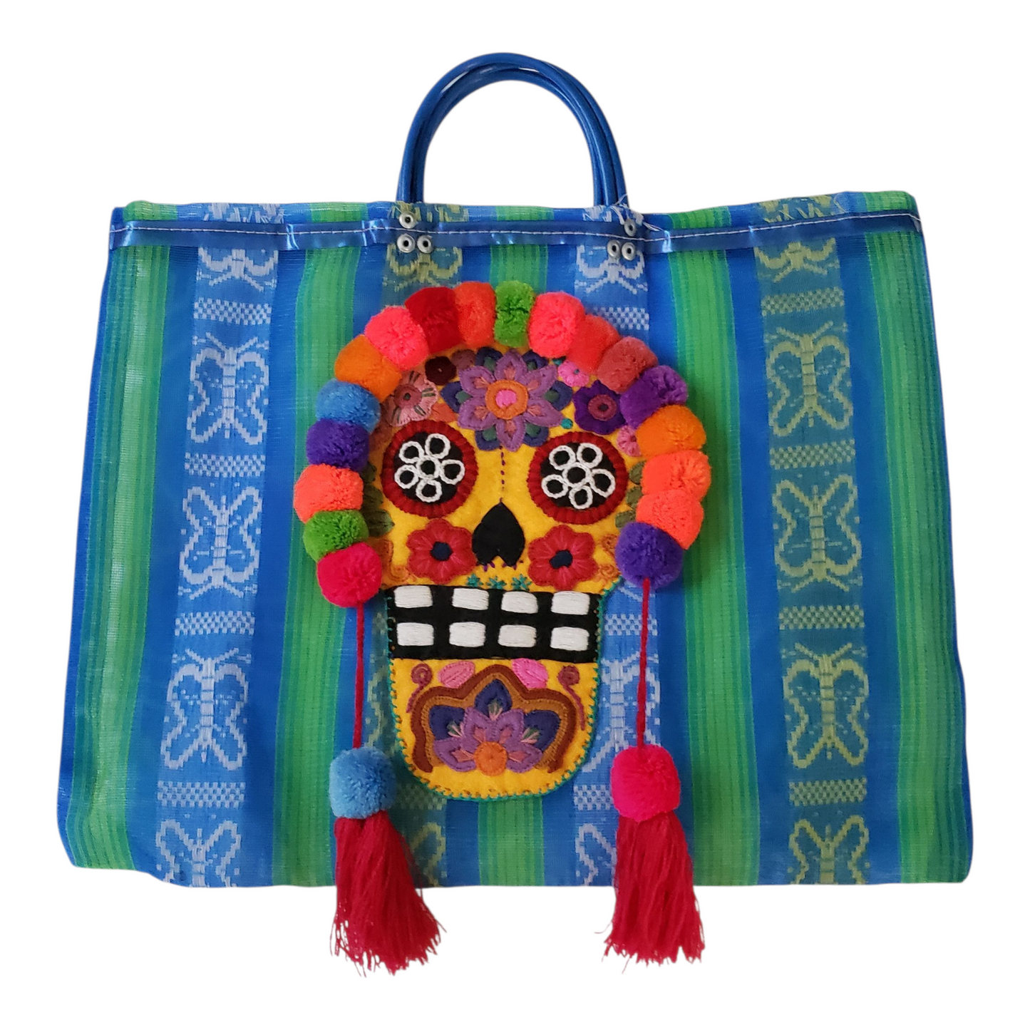 Sugar Skull Embroidered Market Tote Bag from Mexico