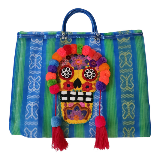 Sugar Skull Embroidered Market Tote Bag from Mexico