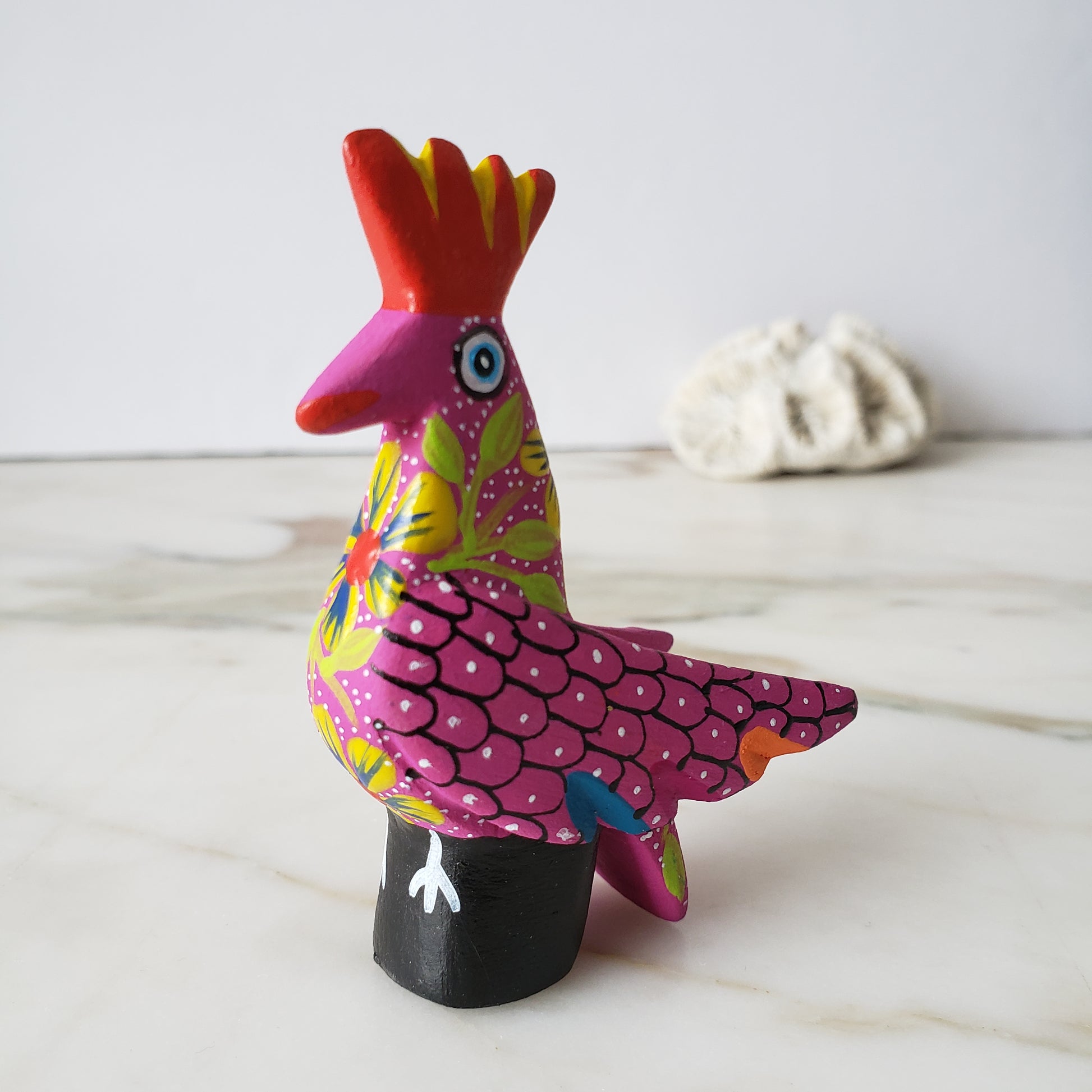 Rooster Mini Oaxacan Alebrije Wood Carving Mexican Hand Painted Chicken - The Little Pueblo
