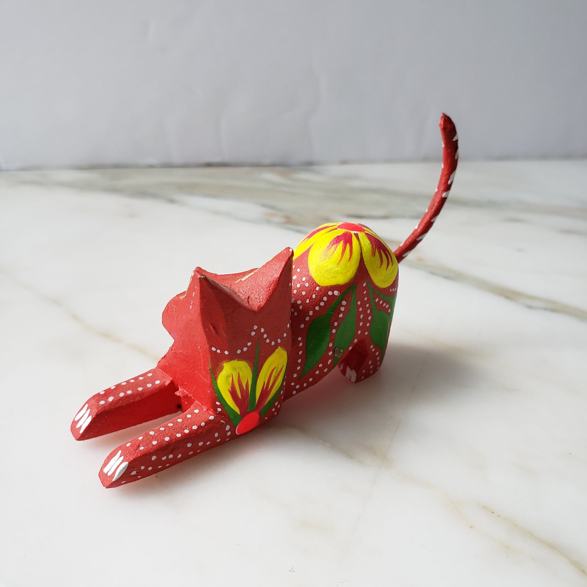 Oaxacan Alebrije Cat Mini Wood Carving Mexican Hand Painted - The Little Pueblo