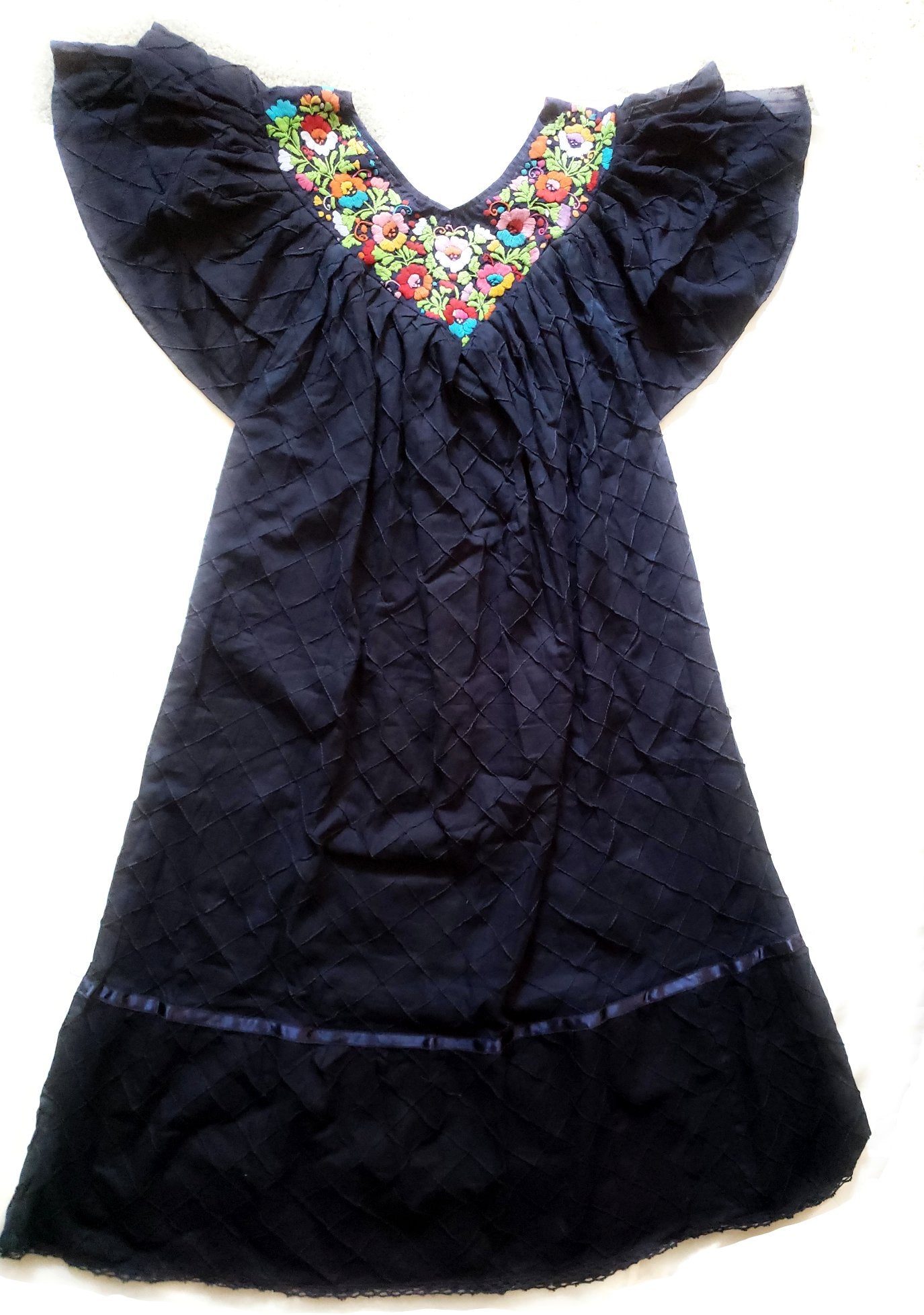 Embroidered Floral Mexican Dress with Ruffle Sleeves