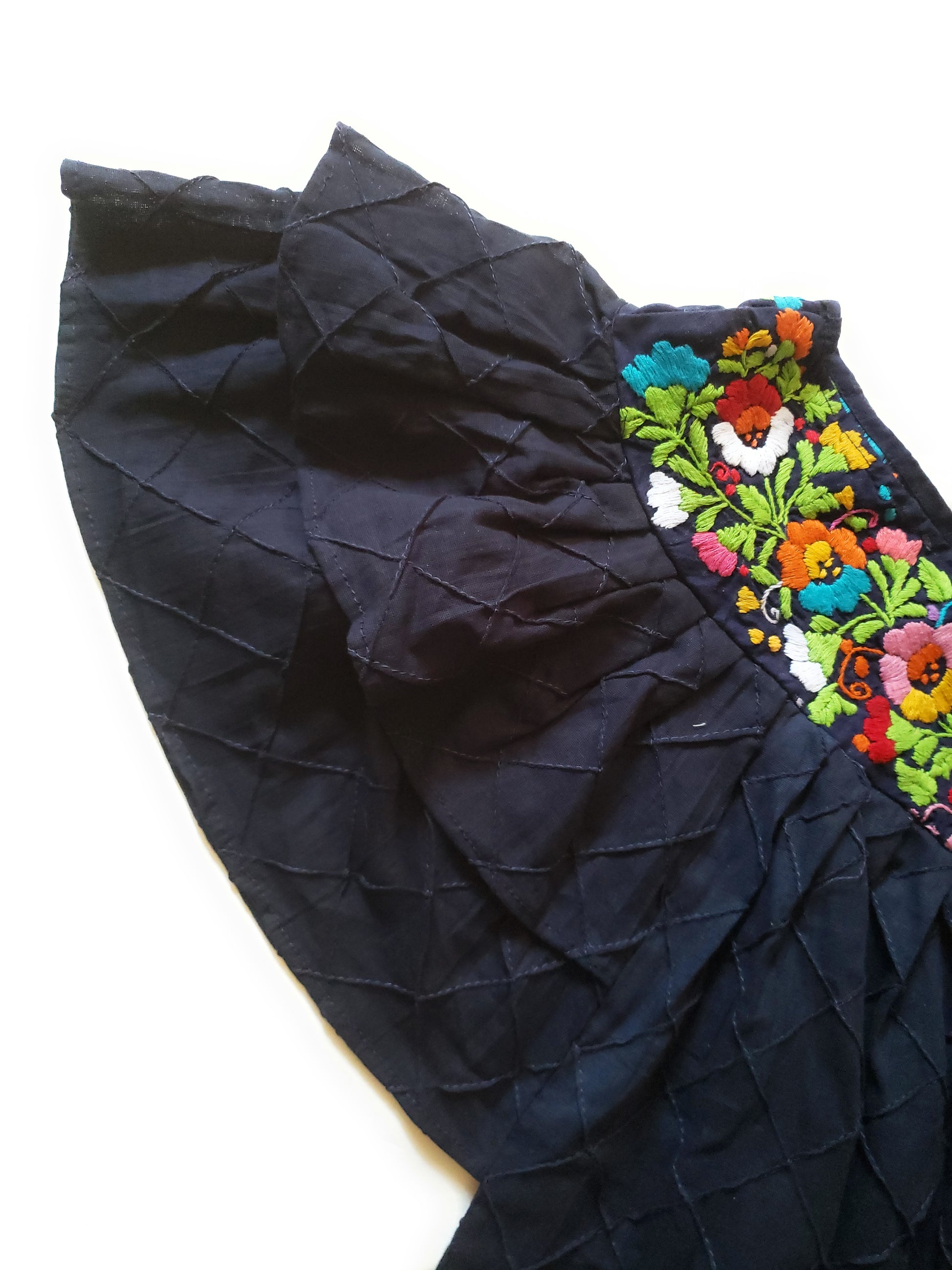 Embroidered Floral Mexican Dress with Ruffle Sleeves The Little Pueblo Embroidered Floral Mexican Dress with Ruffle Sleeves The Little Pueblo