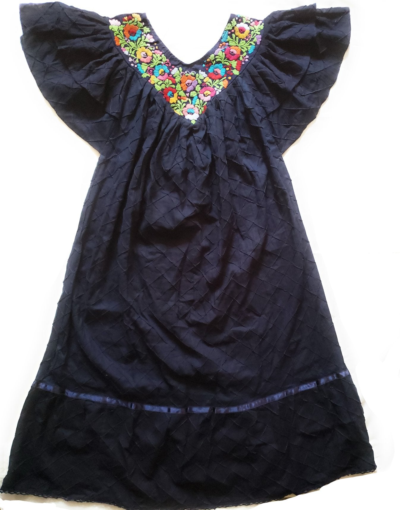 Embroidered Floral Mexican Dress with Ruffle Sleeves