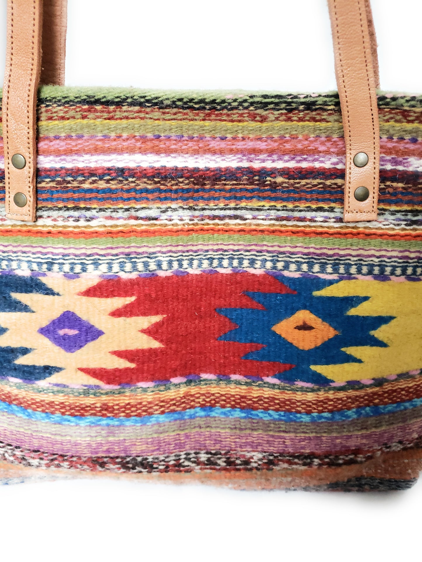 Zapotec Wool  Large Shoulder Tote Bag with Leather Strap