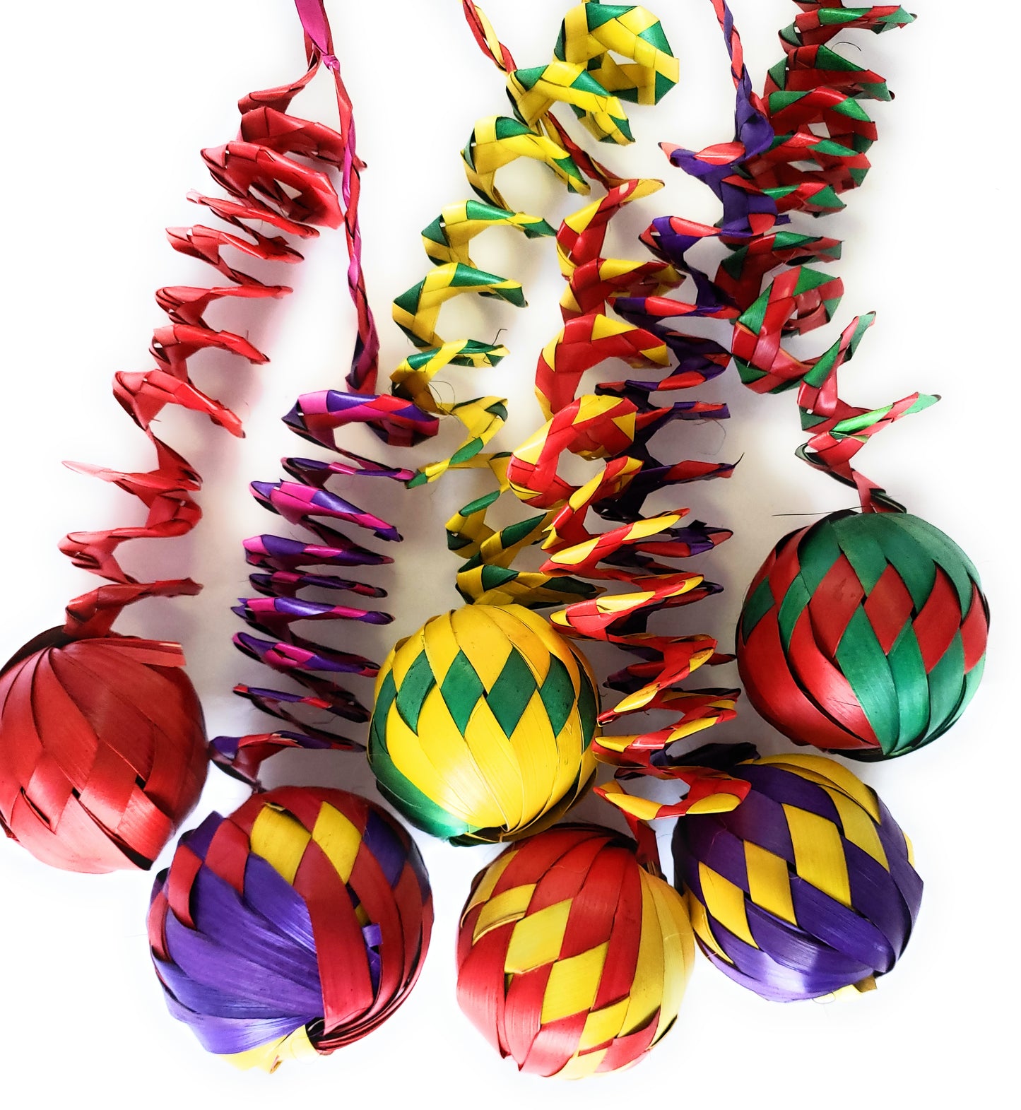 Set of 6 Mexican Palm Leaf Handmade Weaved Spheres Christmas Ornaments