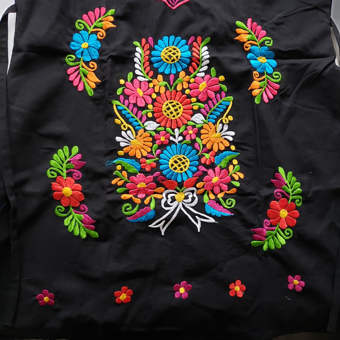 Colorful Hand Embroidered Floral Mexican Dress Size Large